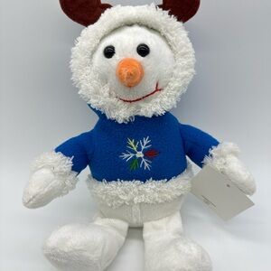Winter Snowman Plushie in Blue Hoodie with Snowflake Decoration